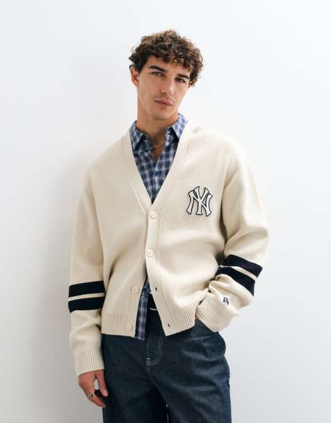 New Era NY Yankees logo MLB knitted cardigan in cream - view 1