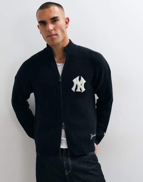 New Era NY Yankees logo MLB knitted zip through jumper in navy - view 1