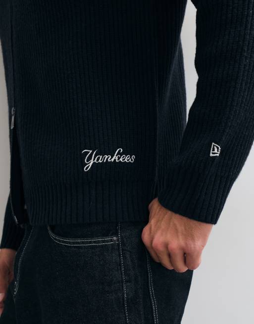 New Era NY Yankees logo MLB knitted zip through jumper in navy, 3 of 5