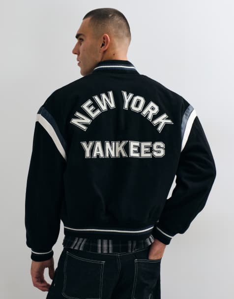 New Era NY Yankees logo MLB logo wool mix varsity jacket in black - view 1