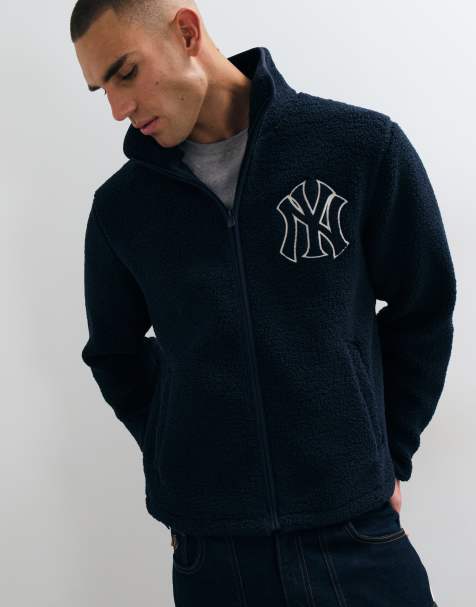 New Era NY Yankees logo MLB zip through sherpa fleece jacket in navy - view 1