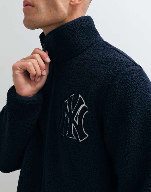 New Era NY Yankees logo MLB zip through sherpa fleece jacket in navy, 2 of 9