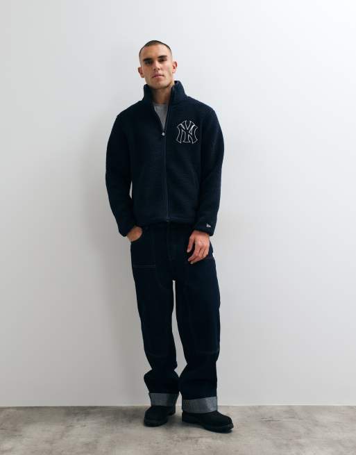 New Era NY Yankees logo MLB zip through sherpa fleece jacket in navy, 3 of 9