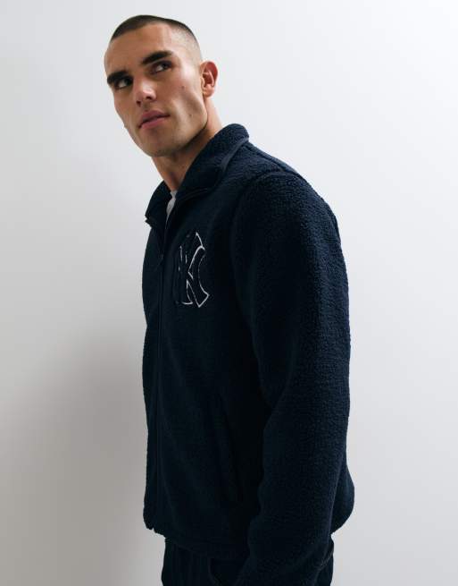 New Era NY Yankees logo MLB zip through sherpa fleece jacket in navy, 5 of 9