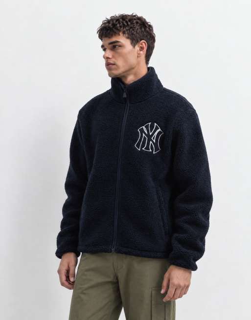 New Era NY Yankees logo MLB zip through sherpa fleece jacket in navy, 6 of 9
