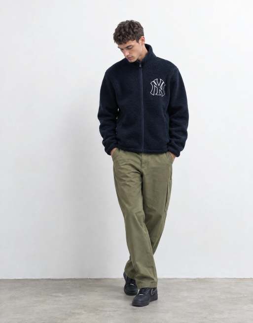 New Era NY Yankees logo MLB zip through sherpa fleece jacket in navy, 7 of 9