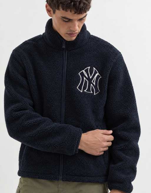 New Era NY Yankees logo MLB zip through sherpa fleece jacket in navy, 9 of 9