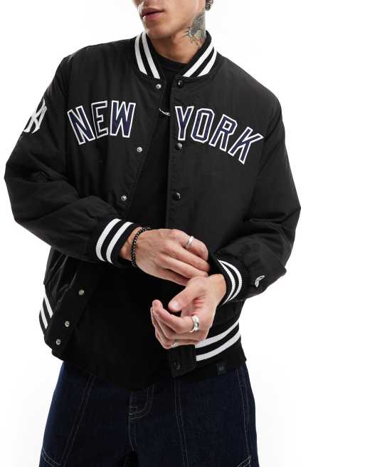 New Era NY Yankees logo varsity style bomber jacket in black | ASOS