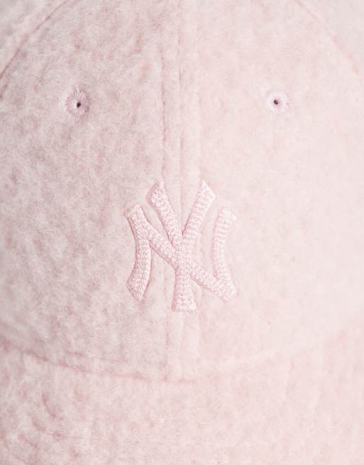 New Era NY Yankees logo womens 9forty borg cap in baby pink, 2 of 3