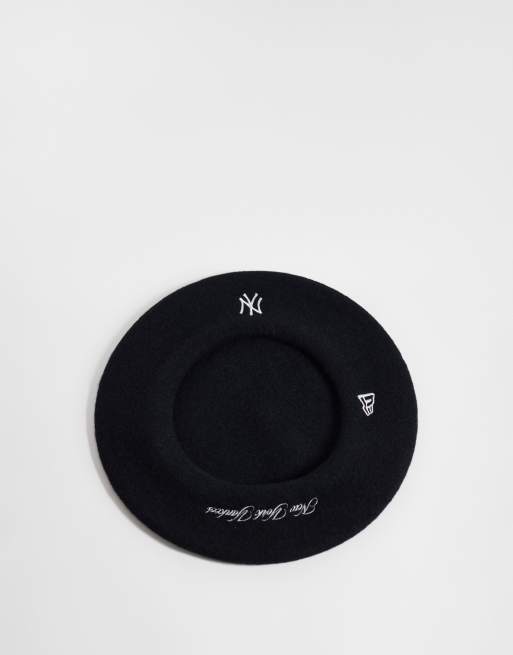 New Era NY Yankees logo womens wool beret in black, 2 of 3