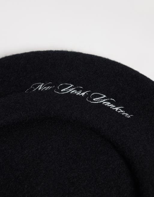 New Era NY Yankees logo womens wool beret in black, 3 of 3