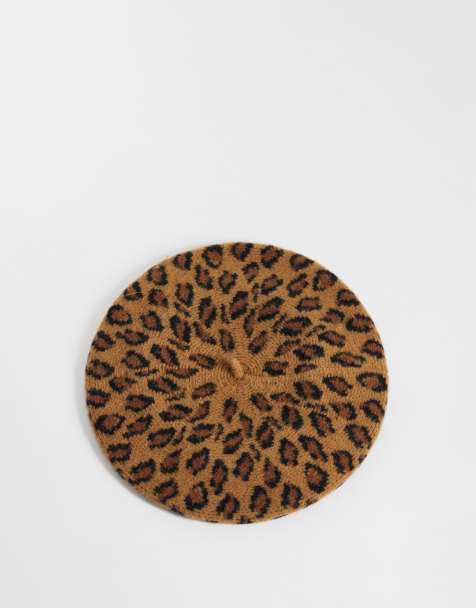 New Era NY Yankees logo womens wool leopard print beret in brown multi - view 1