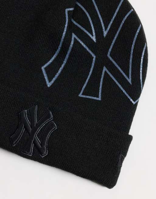 New Era NY Yankees logo wordmark beanie in black, 3 of 3
