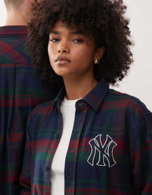 New Era NY Yankees long sleeve logo check shirt in blue, 2 of 4