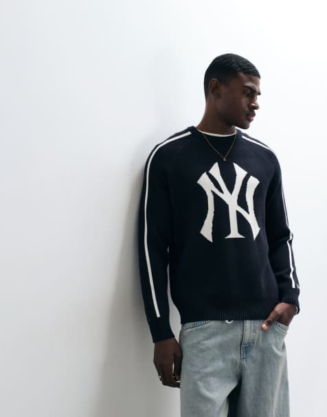 New Era – NY Yankees – Marinblå, stickad tröja med stor logga och kontrastfärgade passpoaler - view 1