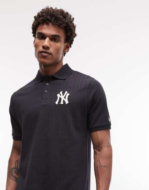 New Era - NY Yankees - Marineblå ribbet poloskjorte i almindelig pasform med logo - view 1