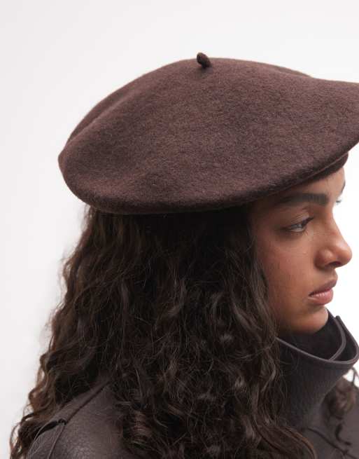 New Era NY Yankees melton wool logo beret in brown, 3 of 3