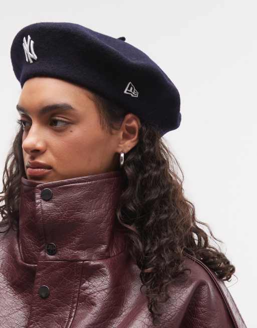 New Era NY Yankees melton wool logo beret in navy, 3 of 3
