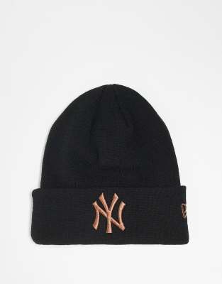 New Era - NY Yankees - Mütze in Schwarz mit roségoldenem Logo und Umschlag