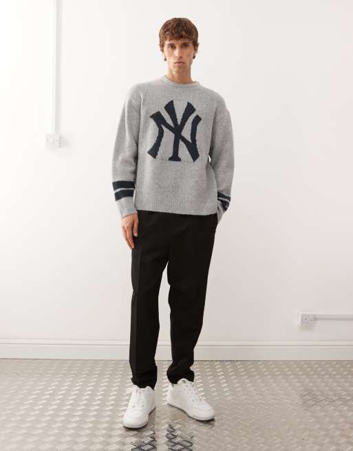 New Era NY Yankees oversized knitted jumper in grey