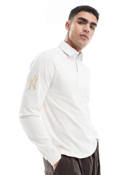 New Era – NY Yankees – Rugby-Poloshirt in Creme mit Logo - view 1