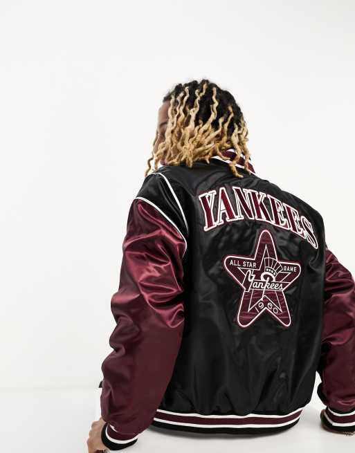 New Era NY Yankees satin varsity jacket in burgundy | ASOS