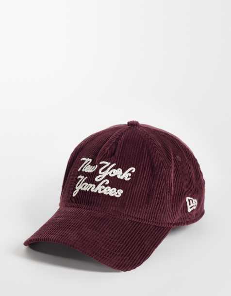 New Era NY Yankees script logo 9twenty cord cap in burgundy - view 1
