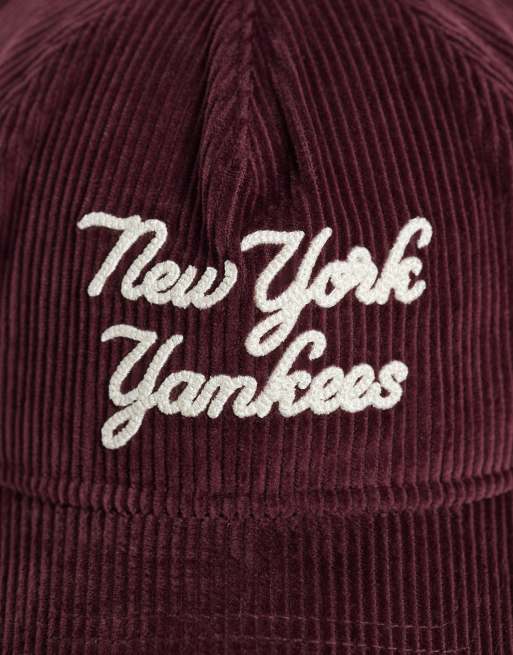 New Era NY Yankees script logo 9twenty cord cap in burgundy, 2 of 3