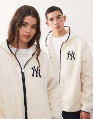 New Era - NY Yankees - Sherpa-Jacke in Weiß mit Logo, Kapuze und Reißverschluss