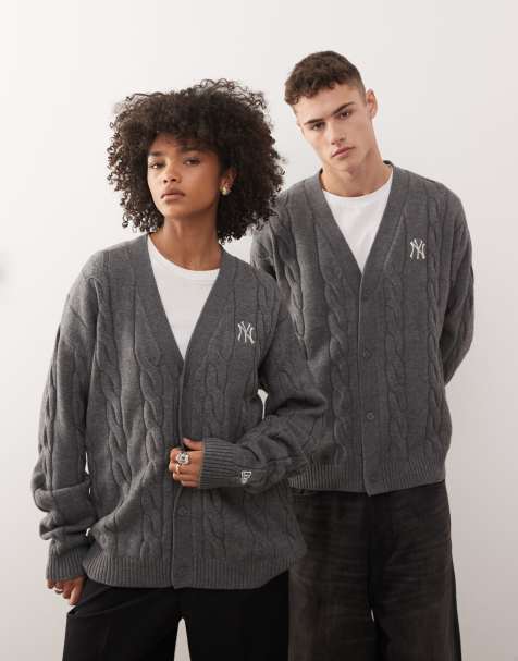 New Era – NY Yankees – Strickjacke in Grau mit Zopfmuster und Logo - view 1