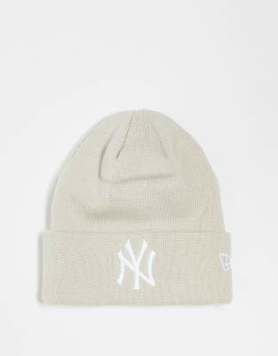 New Era - NY Yankees - Strickmütze in Creme mit Umschlag-Weiß