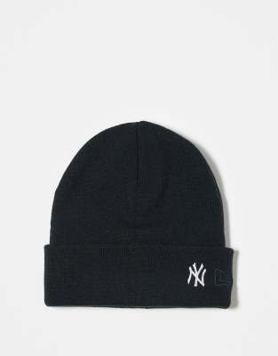 New Era - NY Yankees - Strickmütze in Schwarz mit Umschlag und kleinem Logo