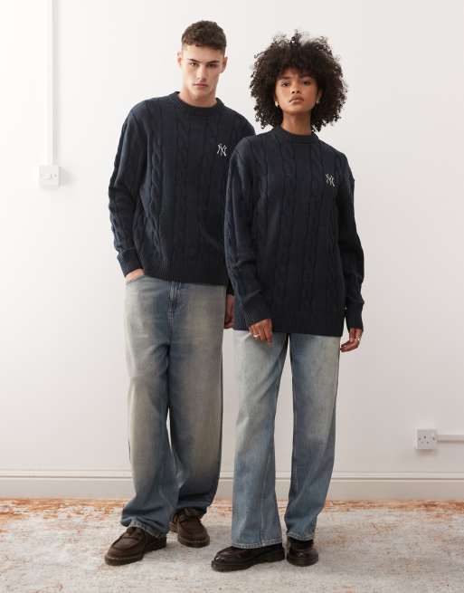 New Era – NY Yankees – Strickpullover in Marineblau mit Zopfmuster und Logo, 3 von 4