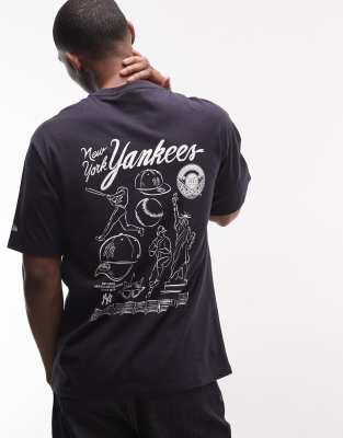 NY Yankees - T-Shirt in Marineblau mit Baseball-Rückenprint Marineblau S