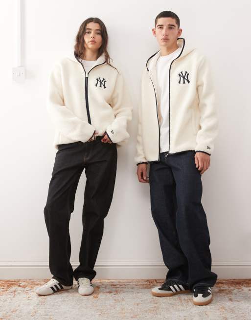 New Era - NY Yankees - Veste à capuche et fermeture éclair en sherpa avec logo - Blanc, 2 de 4