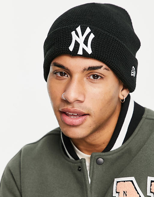 Accessories Caps & Hats/New Era NY Yankees waffle knit beanie in black exclusive at  