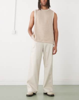 New Era New Era NY Yankees wide leg chino trousers in stone-Neutral