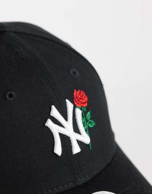New Era NY Yankees womens 9forty cap with rose embriodery in black, 2 of 3