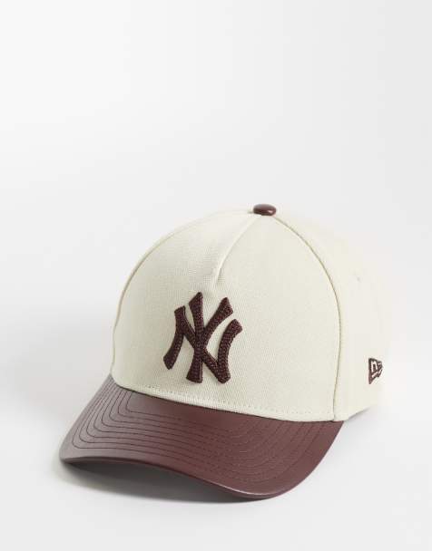 New Era NY Yankees womens 9forty contrast PU leather peak cap in neutral/brown - view 1