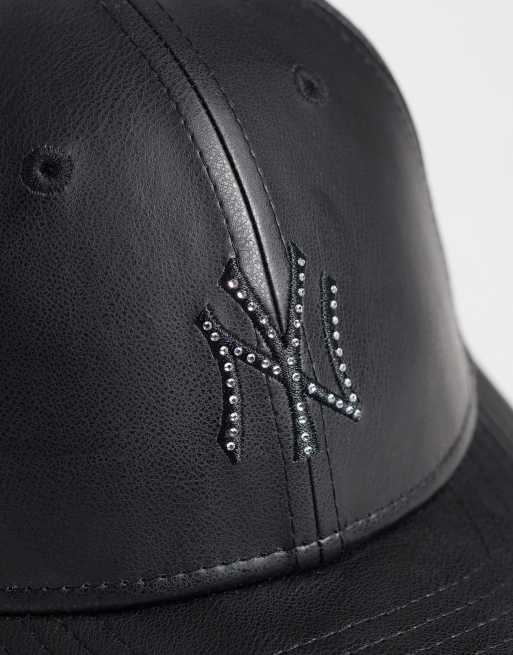 New Era NY Yankees womens 9forty crystal embellished logo cap in black, 2 of 3