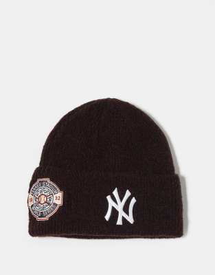 New Era New Era NY Yankees wool mix wide cuff beanie in burgundy-Red