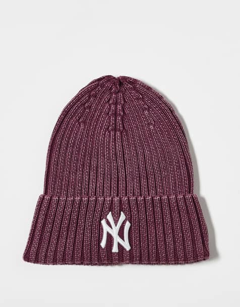 New Era – NY Yankees – Zweifarbige Grobstrick-Mütze in Rot mit Umschlag - view 1