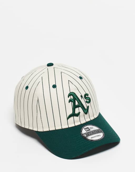 New Era – Oakland Athletics 9twenty – Biało-zielona czapka w prążki z kontrastowym daszkiem