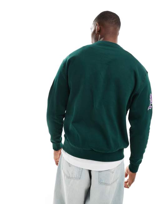 New Era Oakland Athletics tartan logo sweatshirt in dark green, 4 of 4