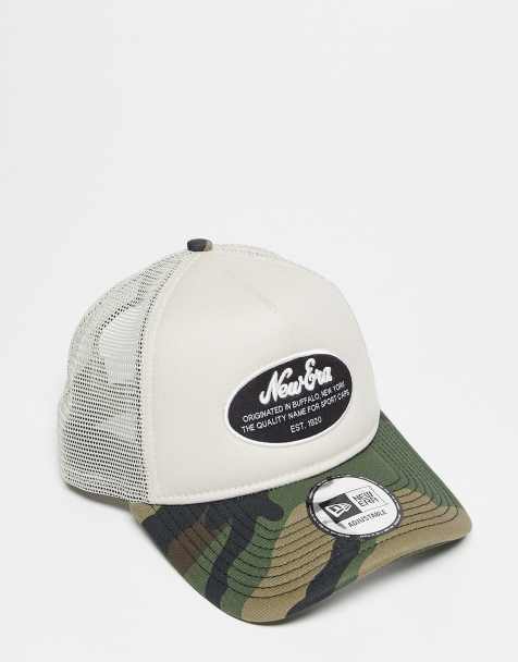 New Era oval patch logo contrast peak trucker cap in beige/camo - view 1