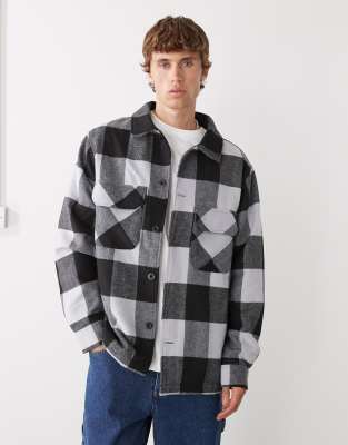 New Era New Era overshirt jacket in black and grey check-Multi