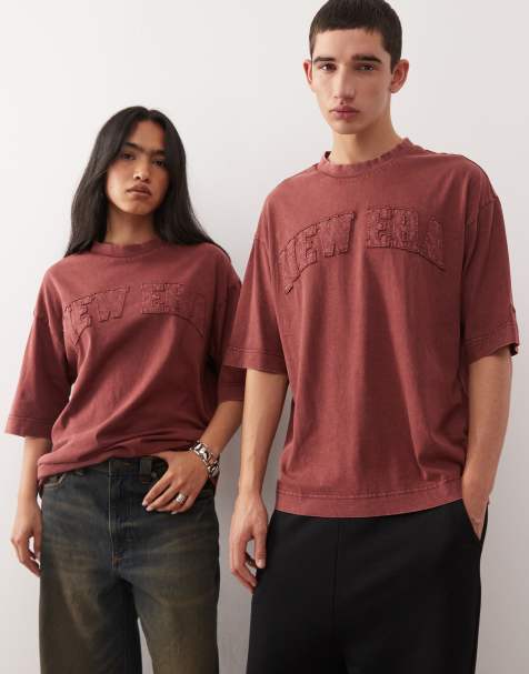 New Era – Oversize-T-Shirt in verwaschenem Rot mit Logo-Applikation - view 1