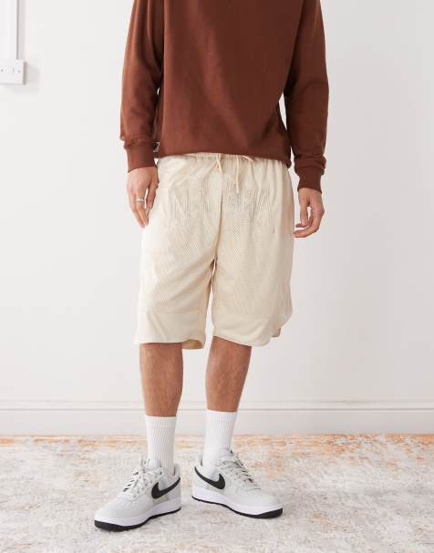 New Era oversized jersey mesh shorts in ecru - view 1