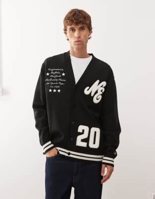 New Era New Era oversized knitted cardigan in black with embroidery