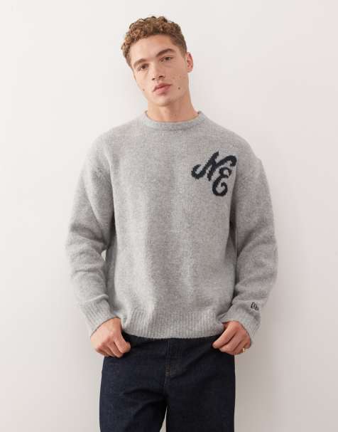 New Era oversized knitted jumper in grey